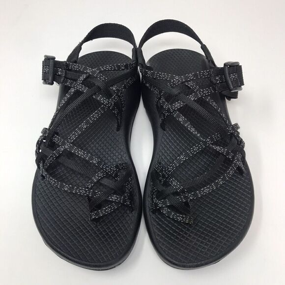 CHACO Cloud Black White Black Strappy ZX/2 Toe Loop Women's Sandals Size 7 - Picture 4 of 12